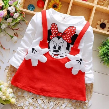 Summer Cotton Baby Girls Cartoon Long Sleeves Dress Children's Clothing Kids Princess Dresses Casual Clothes 0-2years 2