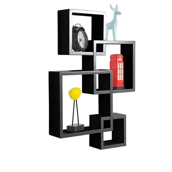 

4 In 1 Black Intersecting Square Floating Wall Mounted Shelf Modern And Contemporary for Any Home Office