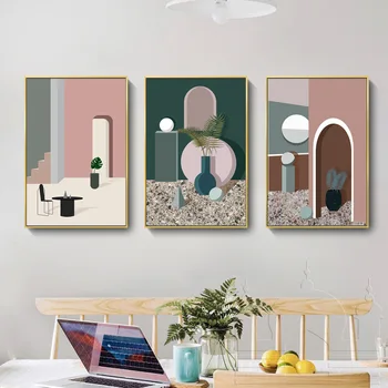 

Home decor wall art painting morandi geometric architecture poster scenery light luxury apartment hotel canvas painting