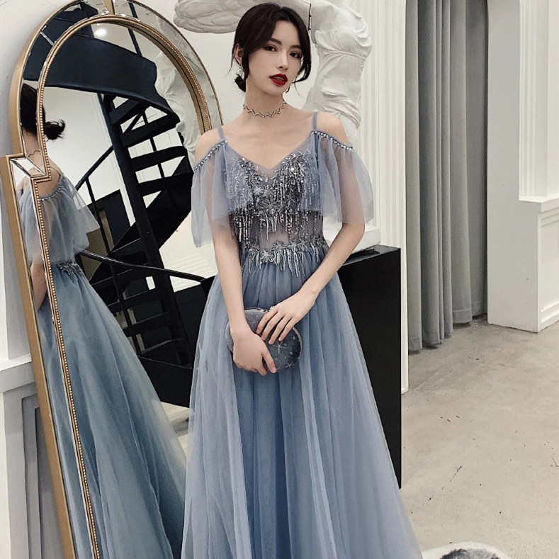 

Evening Dresses Prom Dresses Sequined Zipper A-line Floor-Length Sequined V-neck Wedding Guest Party Dresses