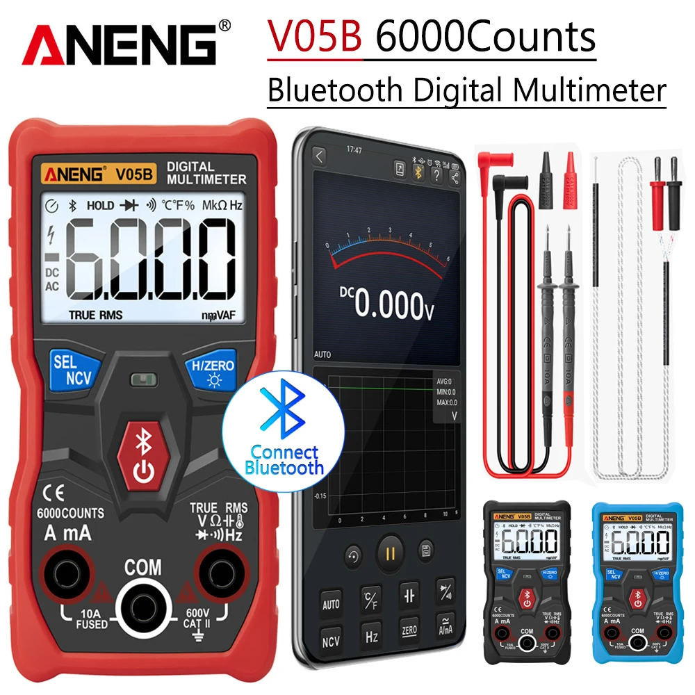 ANENG – multimètre analogique professionnel V05B numérique 6000 points, Mini testeurs de tension, True RMS, Bluetooth