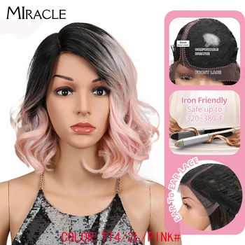 

Miracle Hair African American 12"Inches Black Ombre Pink Fashion Style Loose Wavy Hair Synthetic Lace Front Wigs For Black Women