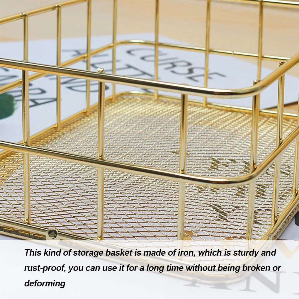 S L Size Storage Basket Golden Iron Storage Basket Multifunctional Wire Mesh Desktop Storage Organizer for Home Wicker Supplies 5