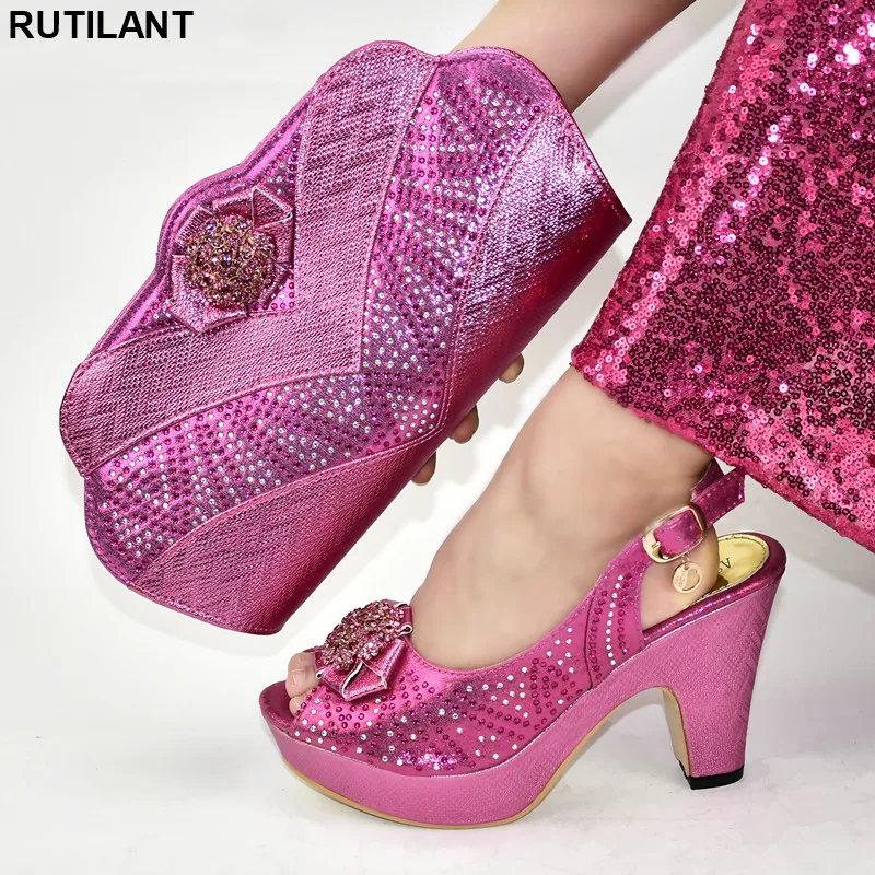 

Latest Fuchsia Color Nigerian Party Shoe and Bag Set Matching Shoes and Bag Set Nigerian Women Party Pumps High Heels Party