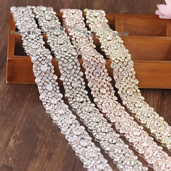 Handmade Luxury Bridal Crystal Trim Handmade Opal Shiny Rhinestone Applique DIY Iron On Wedding Dress Belts Patch