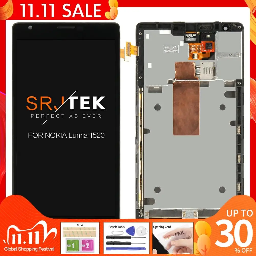 100% оригинал для NOKIA Lumia 1520 LCD сенсорный экран с рамкой дисплей дигитайзер сборка