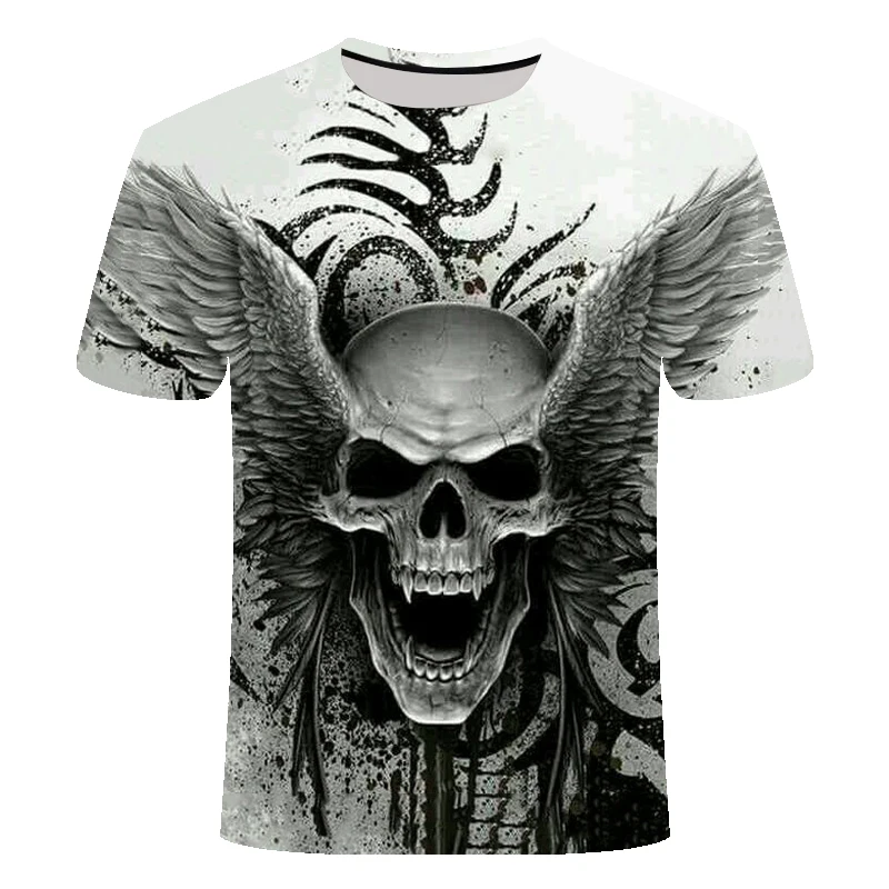 2020 personality men and women heavy metal death skull 3D printed round neck T-shirt casual Harajuku style T-shirt