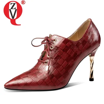 

ZVQ spring new fashion sexy women pumps outside high heels cross-tied genuine leather metal decoration women shoes drop shipping