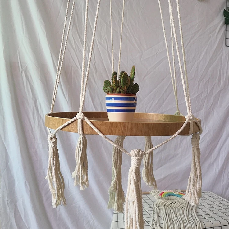 Boho-Macrame-Hanging-Plant-Support-Wood-Shelf-Plate-Handmade-Korean-Nordic-Home-Bedroom-Decor-Bed-Side-Small-Stuff-Organizer-07