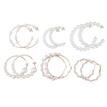 

Fashion Pearl C-Shaped Earrings Women's Simple Wild Half Circle Pearl Earrings 6 Pairs