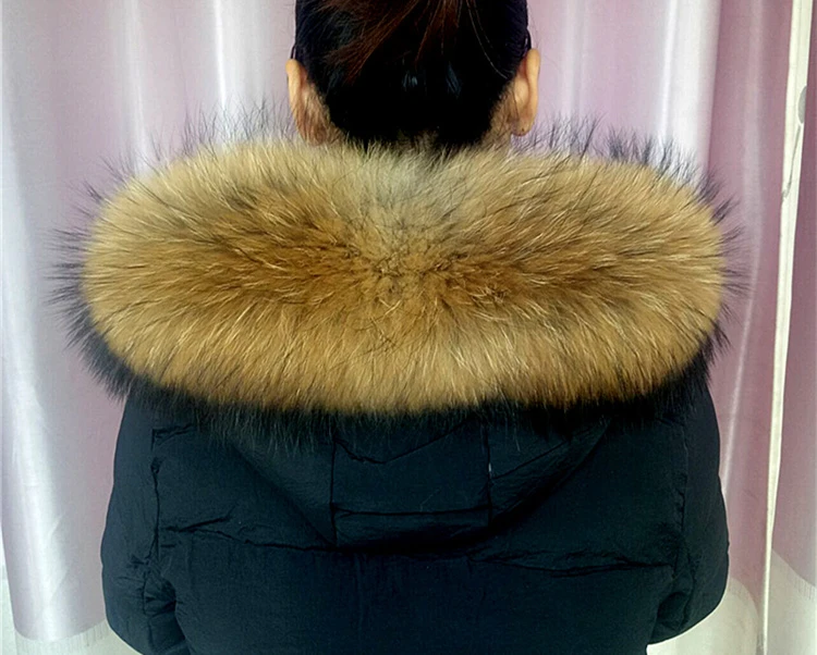 Natural color Новинка, зимнее пальто с воротником из меха лисы, меховое пальто с воротником из меха енота, женское роскошное пальто с меховым воротником, модный брендовый женский шарф - Цвет: Natural color