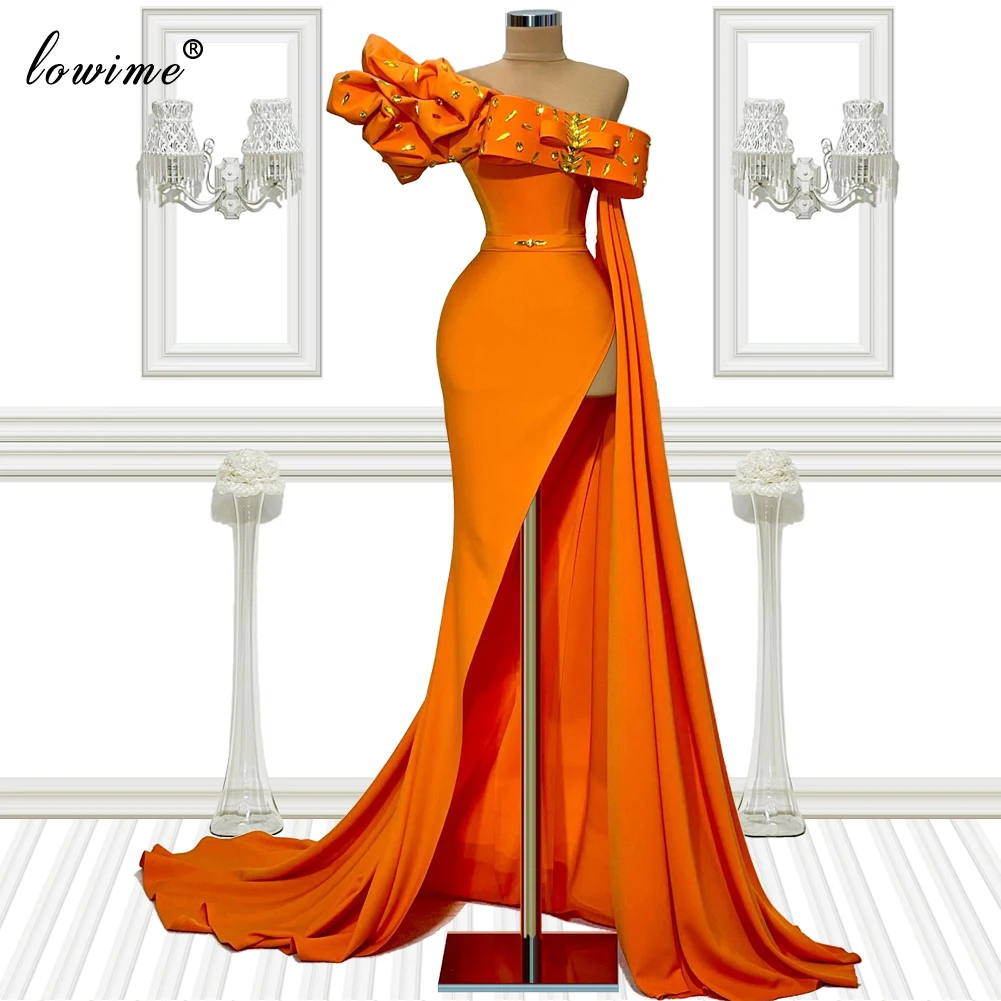 Vestidos de Fiesta de cóctel de 2 diseños para mujer, Vestidos de fiesta largos de un hombro, color naranja, sencillos, de de graduación| - AliExpress