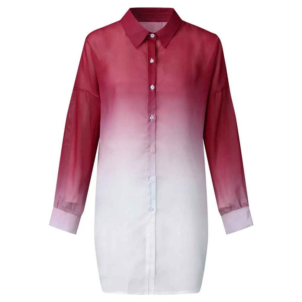 Женская верхняя блузка большого размера Осенняя Повседневная градиентная рубашка с длинными рукавами нерегулярные блузки на пуговицах Свободные топы женские bluusen damen BB4
