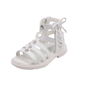 

Fashion Summer Leather Weave Bowtie Rivet Princess Sandals Childrens Girls Student Kids Student Flats Soft Bottom Beach Shoes