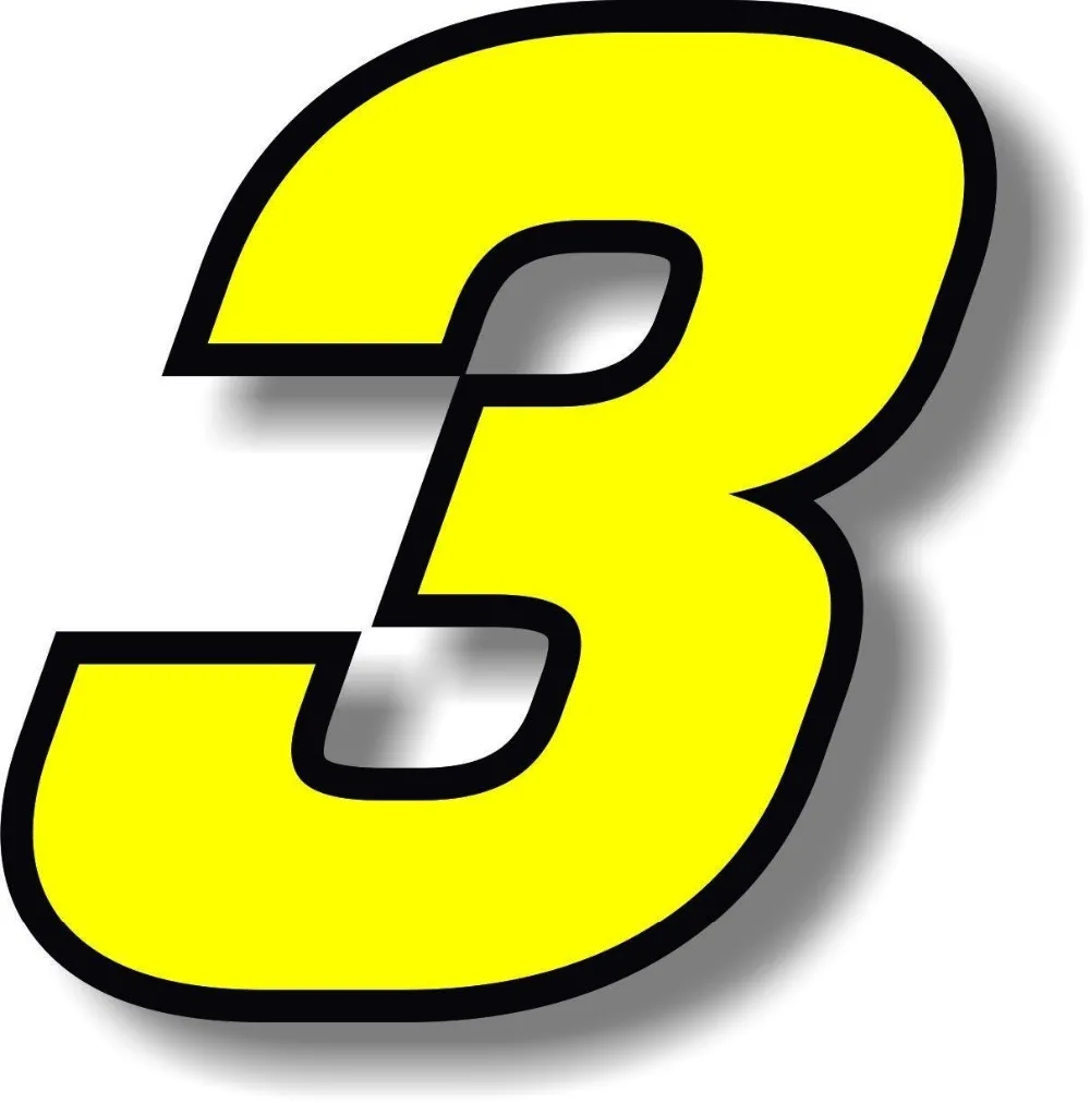 x1 3" Digit  Race Number vinyl stickers Style 2 FLUORESCENT YELLOW 