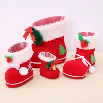

Christmas Tree Pendants Boot Ornament For Christmas Flocking Boots For Home Christmas Packing Shoes Bag 6pcs Candy Gift Holder