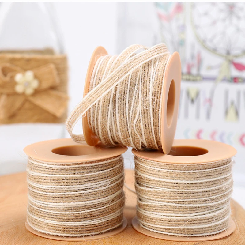 Natural Vintage Jute Burlap Hessian Ribbon With Lace 10M/Roll Rustic Wedding Decoration Party DIY Craft Christmas Gift Packaging