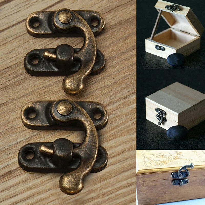 100PCS Vintage Metal Hardware Furniture Wooden Box Leather Bag Hardware Decorative Latch Clasps Lock Padlock Hasp with Screws