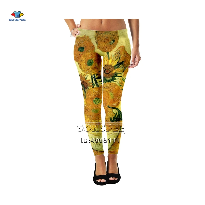 

SONSPEE 3D Print Vincent Van Gogh Beauty Sunflowers Wheatfield Girls Ladies Women Mid-waist leggings Sexy Ankle Pants Legging