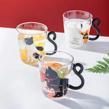 

Cartoon Glass Cup Cute Cat Paw Cup Women Milk Coffee Cup Lid Creative Tea Mug Juice Glass Bicchieri Vetro Kitchen Glass AC50GC