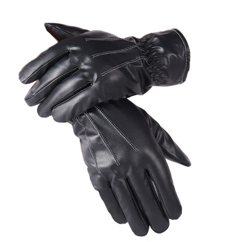 Зимние кожаные перчатки для мужчин, бархатные перчатки для сенсорного экрана, водонепроницаемые ветрозащитные перчатки, теплые уличные перчатки для вождения