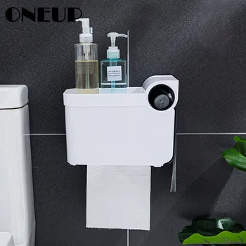 

ONEUP Punch-free Roll Paper Dispenser Wall Mounted Tissue Box Toilet Paper Holder Wth Garbage Bag Storage Bathroom Accessories