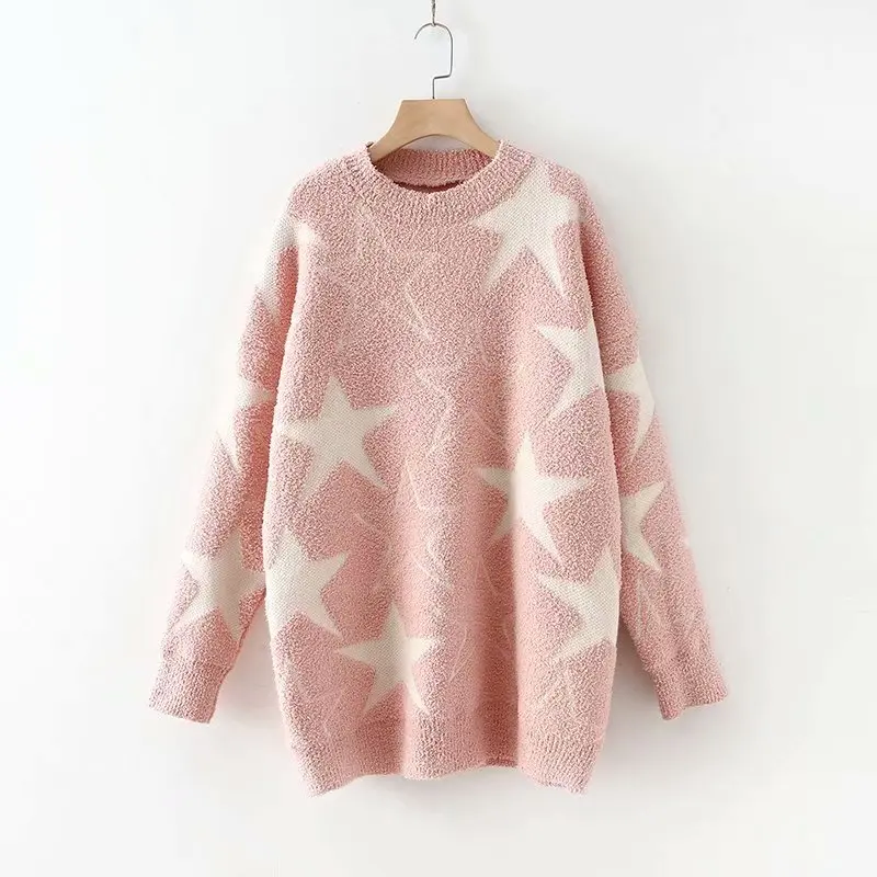 H. SA зимняя одежда для женщин свитер Пуловеры толстые теплые со звездами трикотаж корейская мода длинные свободные Джемперы Pull Long Femme