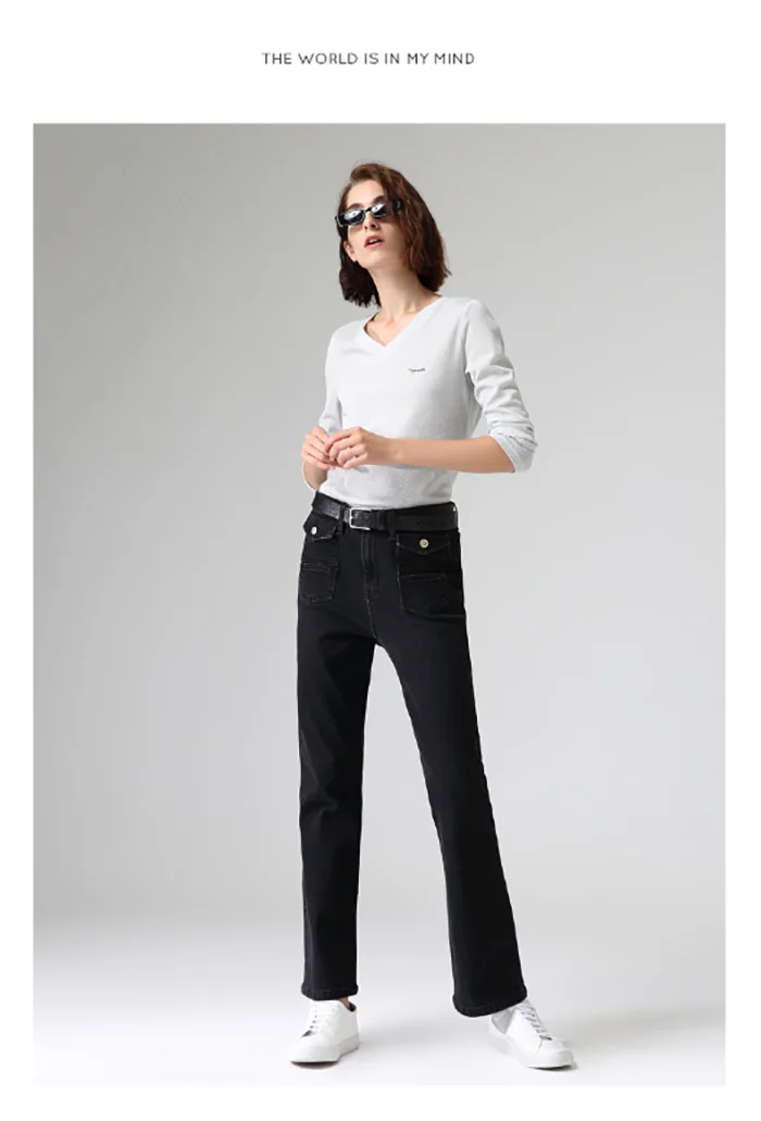 Toyouth женские новые черные джинсы твердые двойные карманы Средняя Талия джинсовые штаны