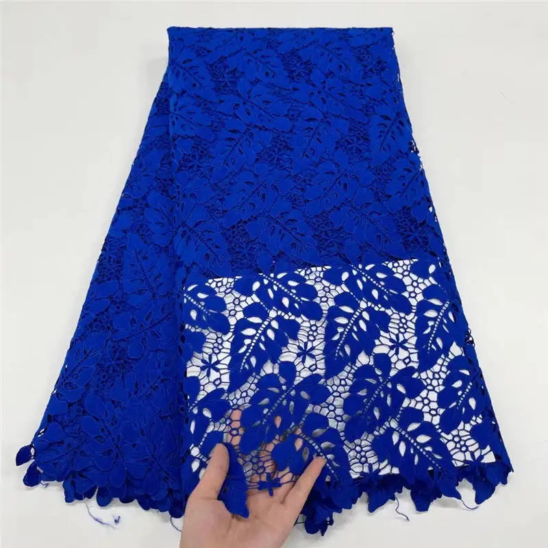 

Blue Positioning Stones Design African Lace Fabric High Quality Water Guipure Cord Lace For Wedding Materials A2139