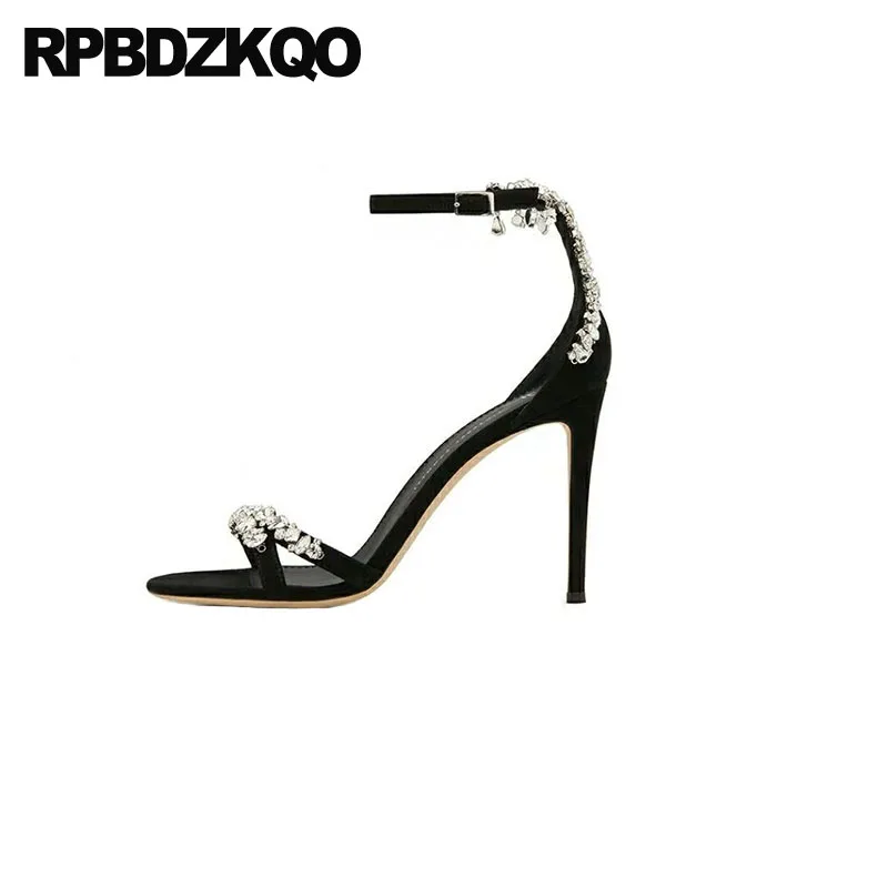 Pumps High Heels Stiletto Runway Rhinestone Sandals Bridal Black