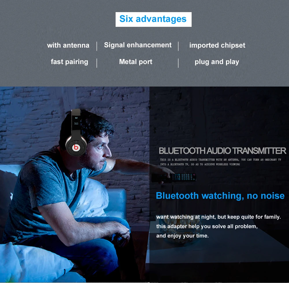 Bluetooth Transmitter Audio Adapter For TV PC Headphones 3 5MM Jack USB Stereo Music Wireless Adapter Plug Play