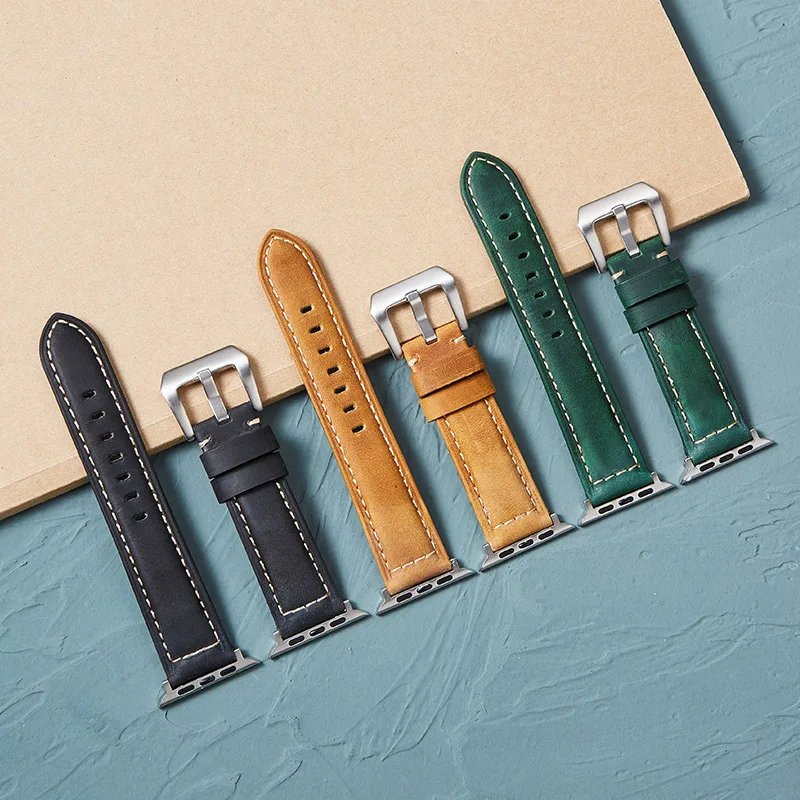 

Ремешок из кожи Crazy Horse для Apple Series SE/6/5/4/3, ремешок ручной работы из воловьей кожи, 38 мм 42 мм для Iwatch, ремешок 44 мм 40 мм