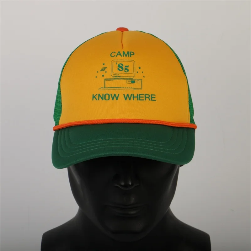 

NEW Stranger Things 3 Dustin Hat Retro Mesh Trucker Cap Yellow Green 85 Know Where Adjustable Baseball Caps