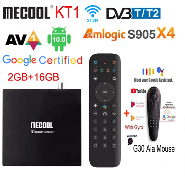 mecool kt1 Google Certificated TV Box Android 10 DVB-T/T2 Amlogic S905X4 AV1 4K 2T2R Dual WIFI BT Media Player Set-Top Box 