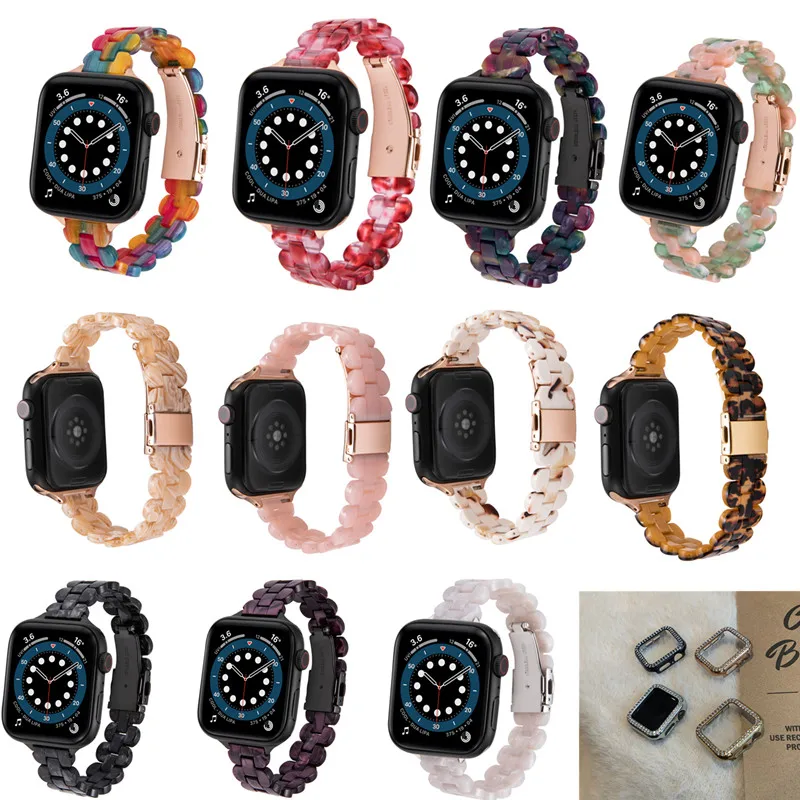 

Summer Fashion Luxury watchstrap 41 45 38 40 42 44mm Strap For Apple iwatch SE 7 6 5 4 3 2 Thin Sports Bracelet Resin Strap case
