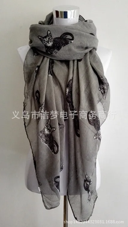 New Style Europe And America Kitty Couture Printed Animal Pattern Persian Cat Bali Yarn Scarf Sun-resistant Silk Scarves Shawl