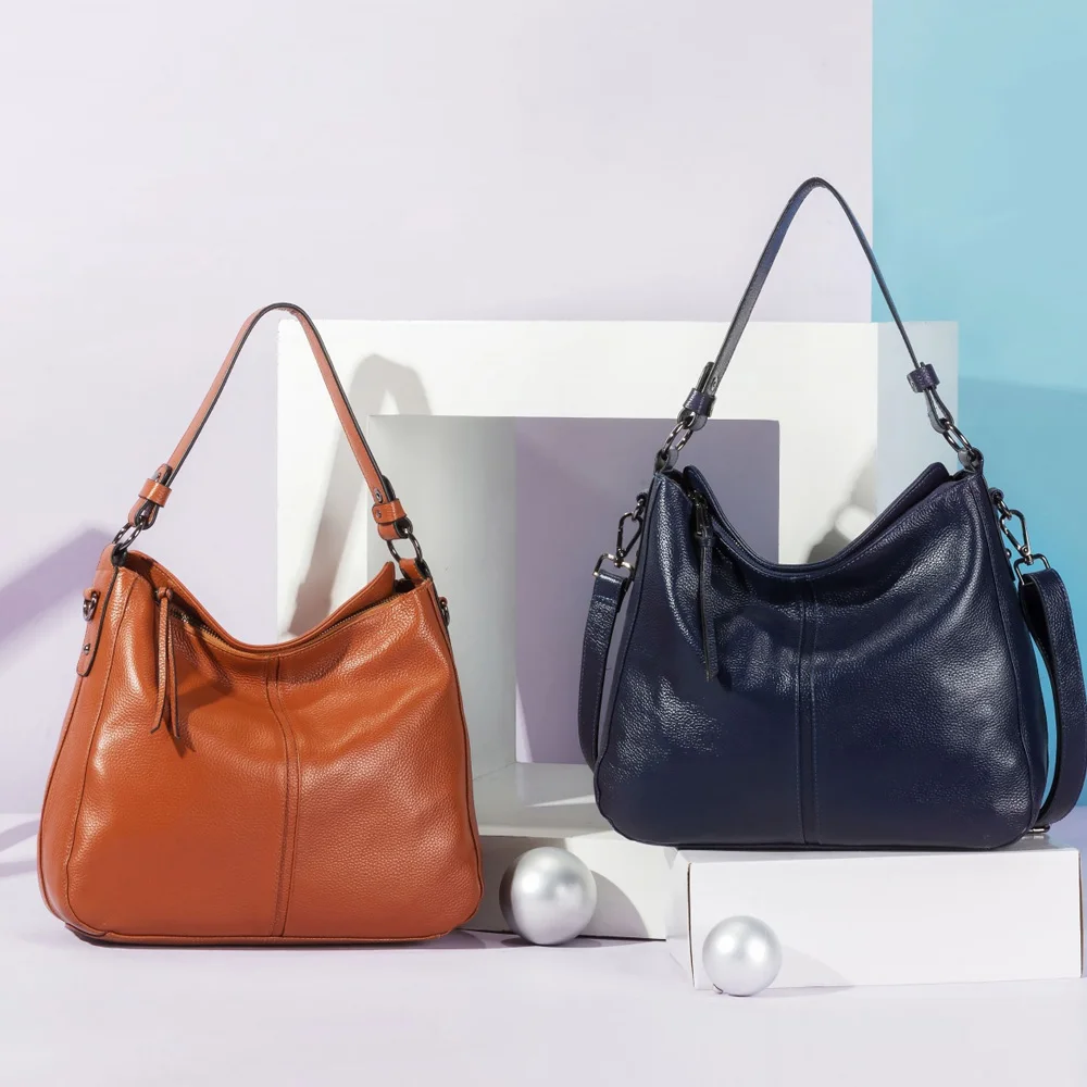 Zency 100% Genuine Leather Elegant Women Shoulder Bag Classic Black Hobos Roomy Casual Tote Handbag Crossbody Messenger Grey 4