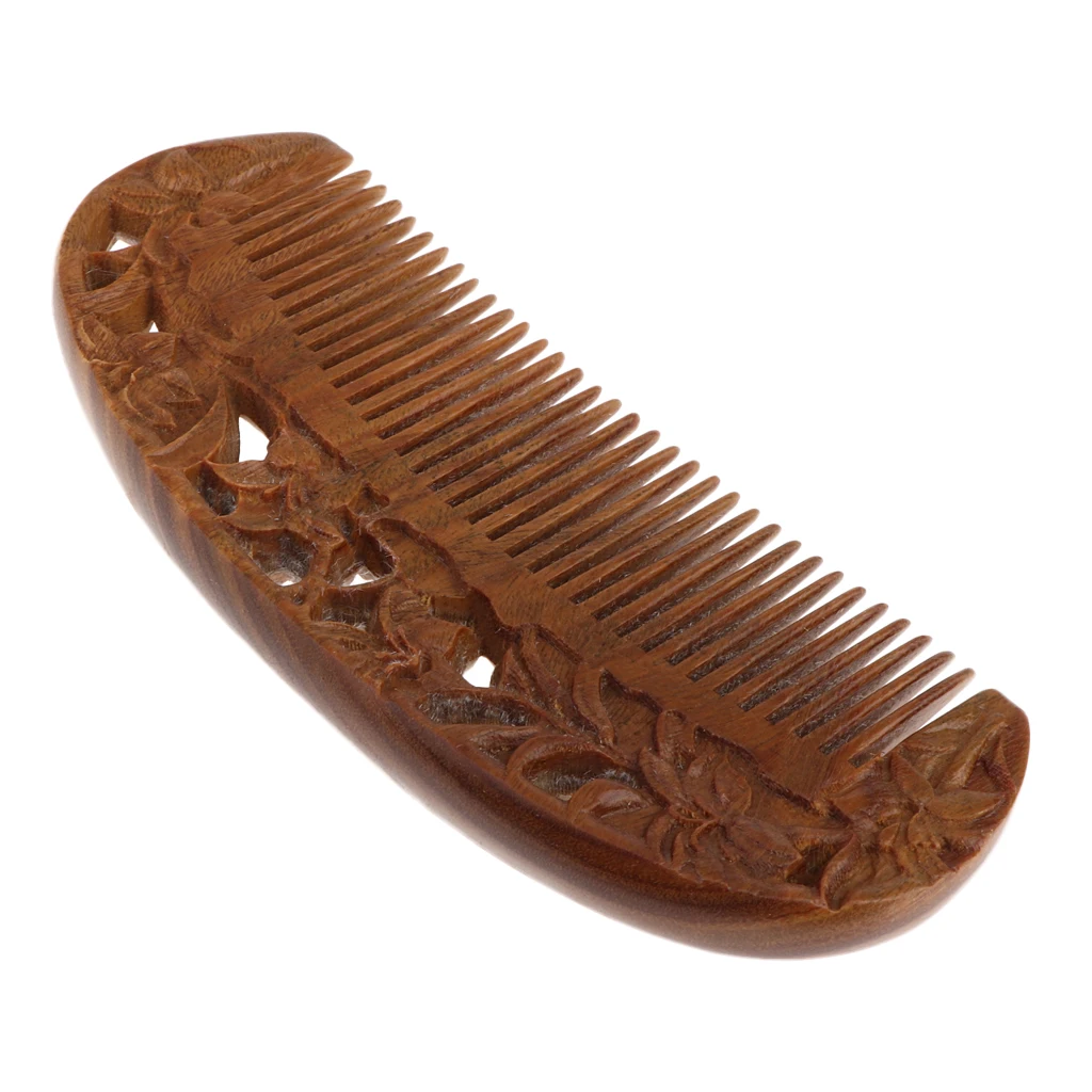 100% Natural Sandalwood Wooden Comb, Women Men Massage Hairbrush Regular Teeth, No Static & No Snag