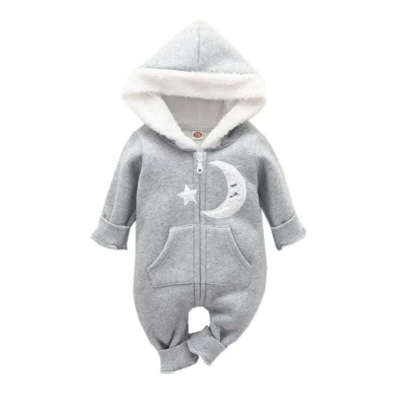 

Free Shipping Winter Warm Baby Plus Star Pattern Hoodie Romper Bodysuit Newborn Girl Boys Clothes Casual Long Sleeve Outerwear