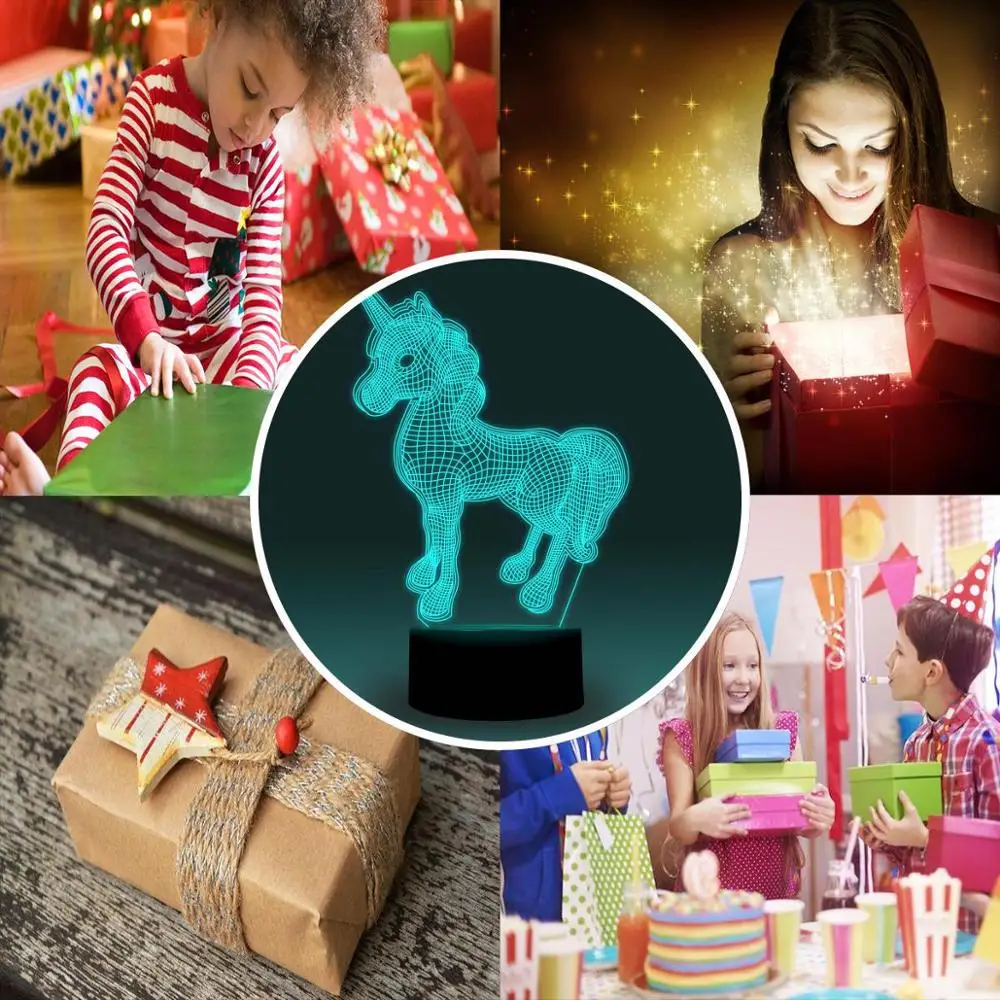 NiteApps 3D единорог светодиодный ночник настольная лампа Иллюзия подарок на день рождения приложение/сенсорное управление