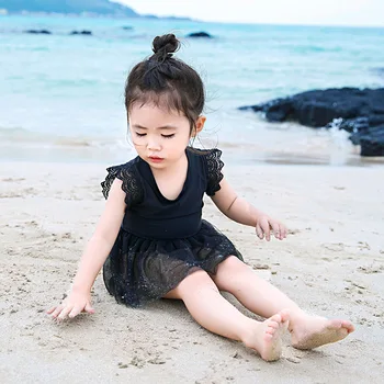 

2020 Baby Girls Black Swimwear Princess Tutu Dancing Dress Lace Ruffles Swimsuit Kids Girl Suit 12months