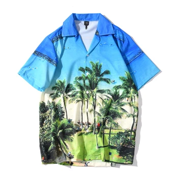 

Men Shirt Brand 2020 Summer New Men'S Beach Shirt Fashion Short Sleeve Coconut Tree Loose Casual Shirts Plus Mens Hawaiian Tops