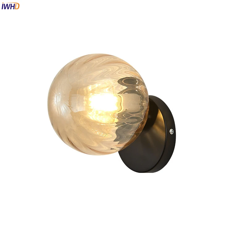 Iron Loft Decor Wall Light LED Wandlamp For Home Bedroom Vintage Nordic Bathroom Lamp 15CM Glass Ball Applique Murale Luminaire | Освещение