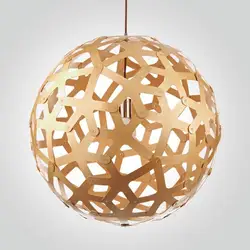 Nordic винтажные изделия ручной работы Тканые E27 светодиодный деревянные подвесные светильники творческий круглый шар подвесной светильник