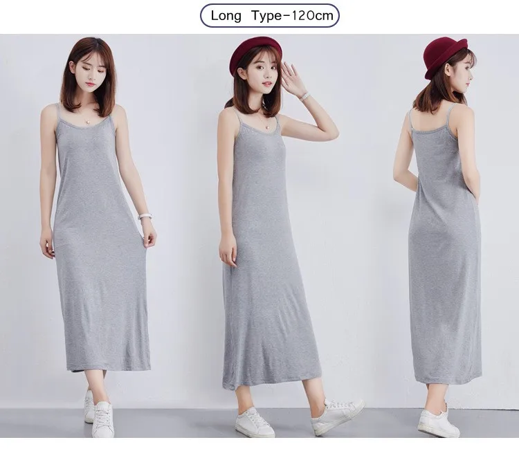 Description Picture 6 of itemWomen's Modal Full Slip Dress Spaghetti strap Vest Skirt 90 to 120cm Long Under dress Camisoles slips Inner Petticoat