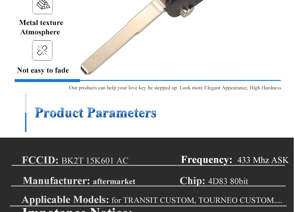 Chiave/Telecomando Per Ford Tourneo Transit Personalizzato Telecomando Flip Fob Aftermarket - Bk2t-15k601-aa/ Ac 434mhz Ask 4d (83) Chiavi Ford - H7f284c018c5c483d9942deb6467a9c36Q