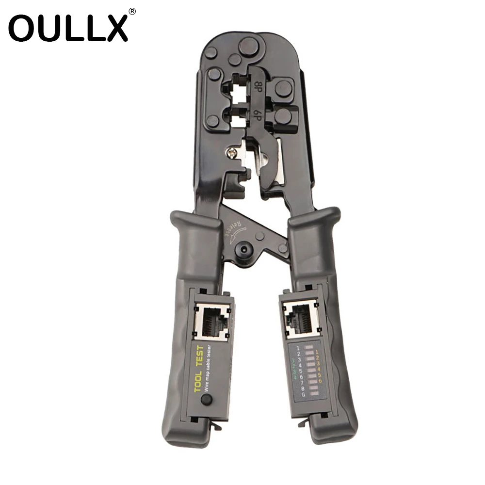 OULLX Multifunctional RJ45 Network Cable Crimper 8P6P4P Three-Purpose Tester Ratchet Tool Squeeze Crimping Wire Network Pliers cable tester tracer