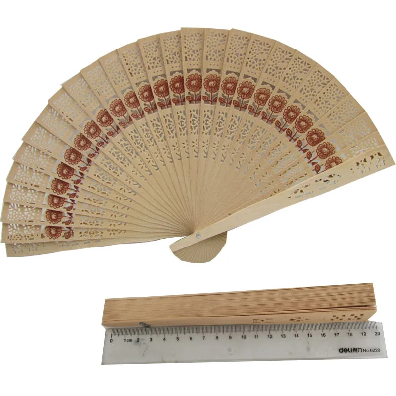 

10pcs Per Lot Carved Foldable Primary Color Sunflower Pattern Wood Hand Fan