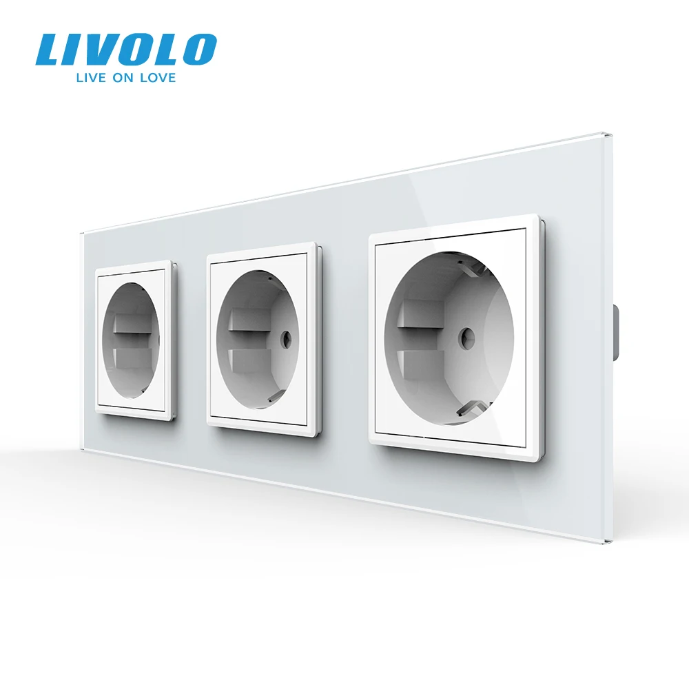 Livolo – Toma de corriente triple con panel de cristal. C7C3EU-11/2/3/5, Enchufe triple estándar europeo para pared, en 4 colores