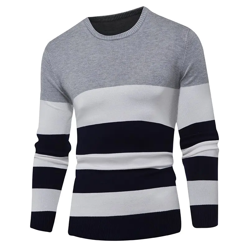 

OLOME 2019 Autumn Casual Men's Sweater O-Neck Striped Slim Fit Knittwear Mens Sweaters Pullovers Pullover Men Pull Homme M-2XL